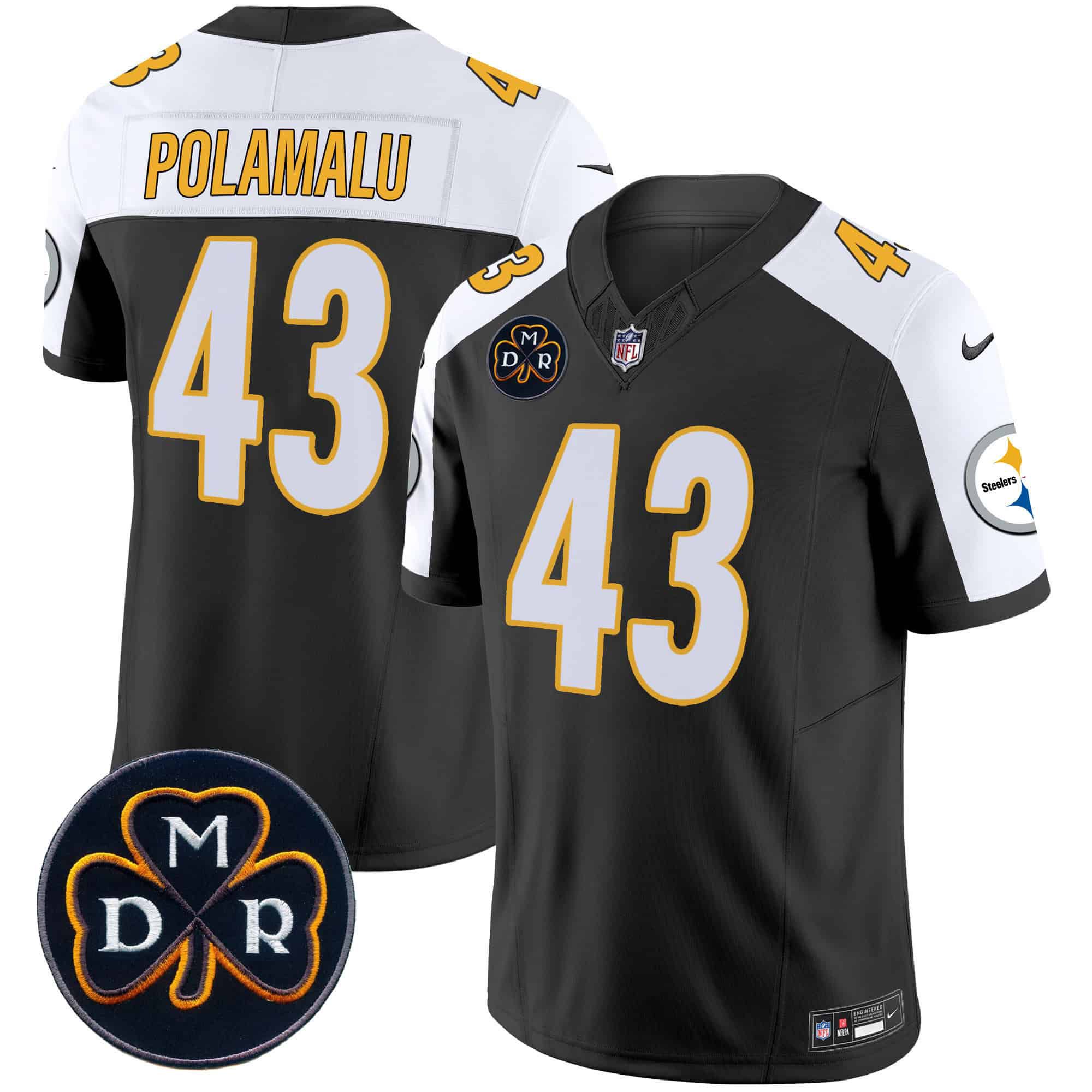 Men Pittsburgh Steelers #43 Polamalu Black 2024 Nike DMR Patch Vapor Limited NFL Jersey style 1